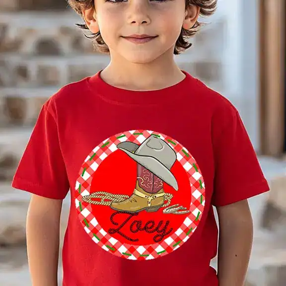 Cowboy Boot and Hat Gingham
