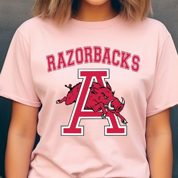 Razorbacks - hog jumping through A Varsity Tee